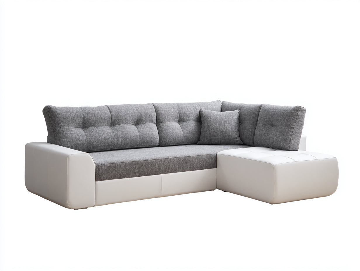 Divano angolare - tessuto-pelle - 272x164x83 cm - grigio-bianco - moderno