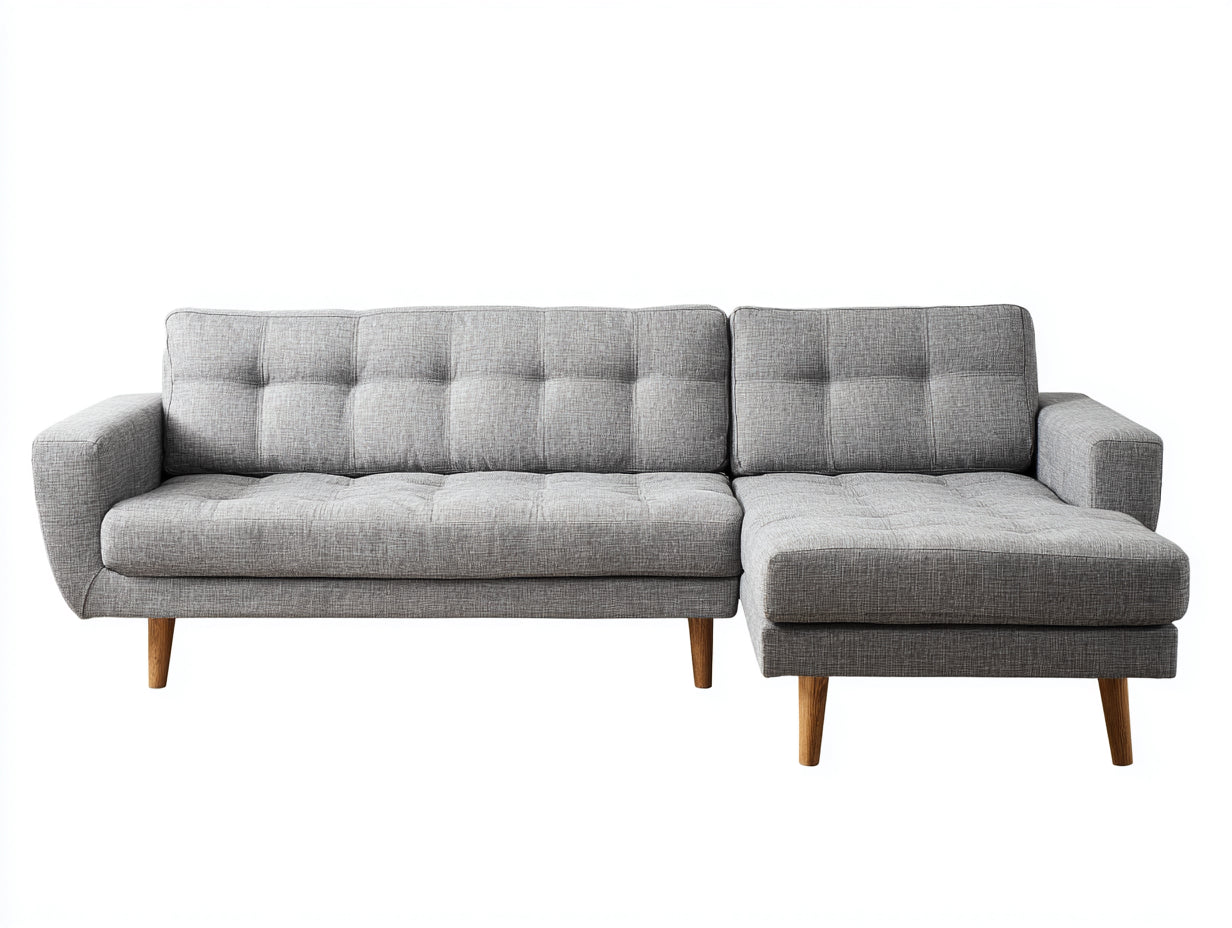 Divano angolare - tessuto-legno - 273x159x82 cm - grigio-marrone - moderno