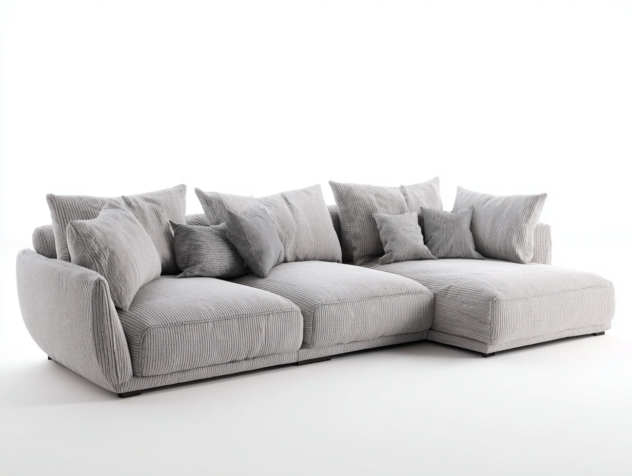 Divano angolare - velluto a coste - 288x172x78 cm - grigio chiaro - moderno