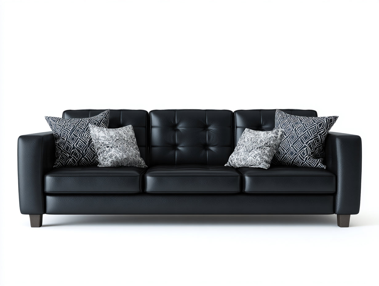 Divani a 3 posti - pelle-legno - 232x91x74 cm - nero - moderno