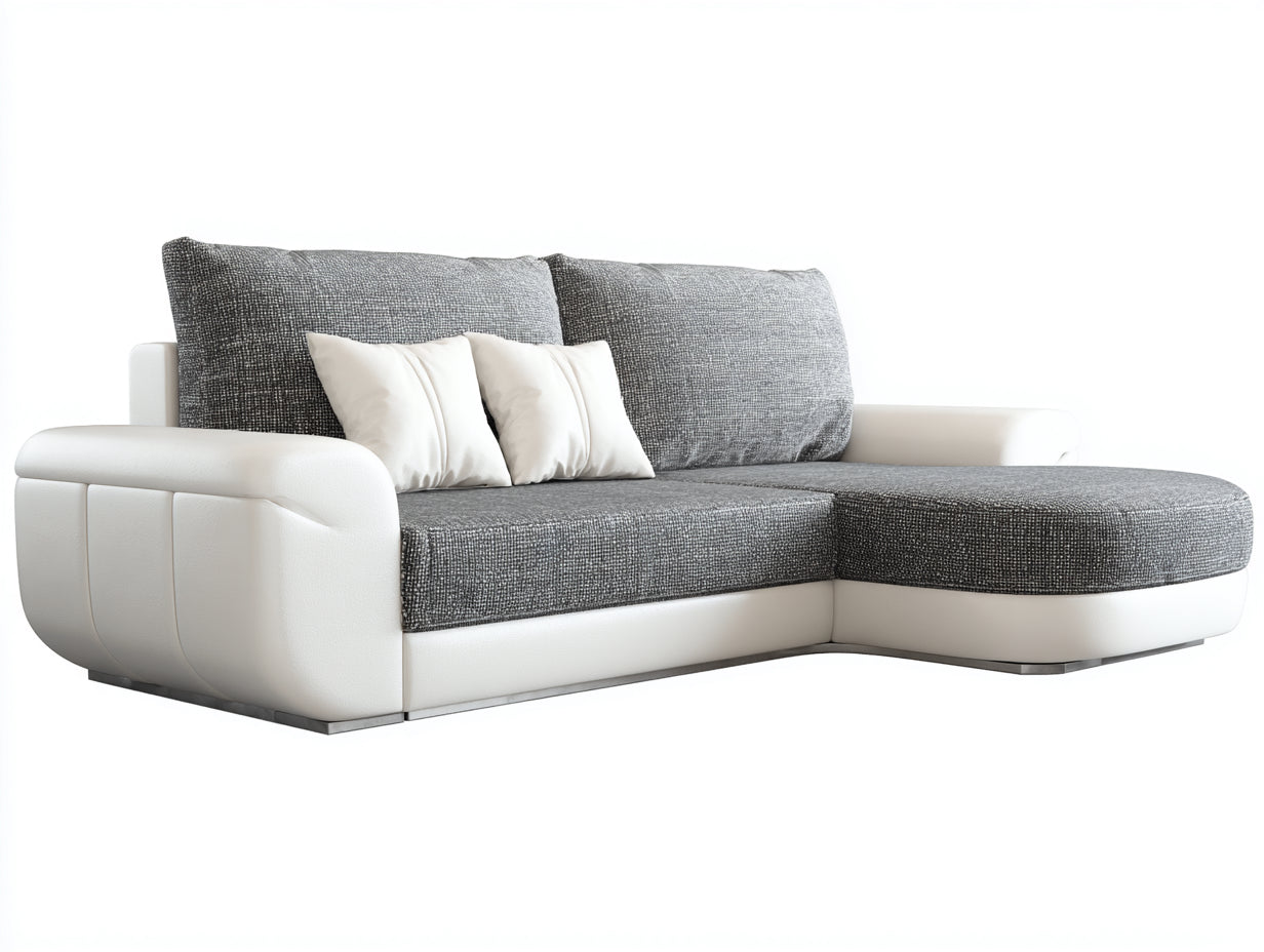 Divano angolare - tessuto-pelle - 270x160x82 cm - grigio-bianco - moderno