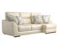 Divano angolare - pelle-legno - 274x161x83 cm - avorio-marrone - moderno