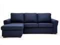 Divano angolare - tessuto-legno - 269x157x84 cm - blu scuro-marrone - moderno