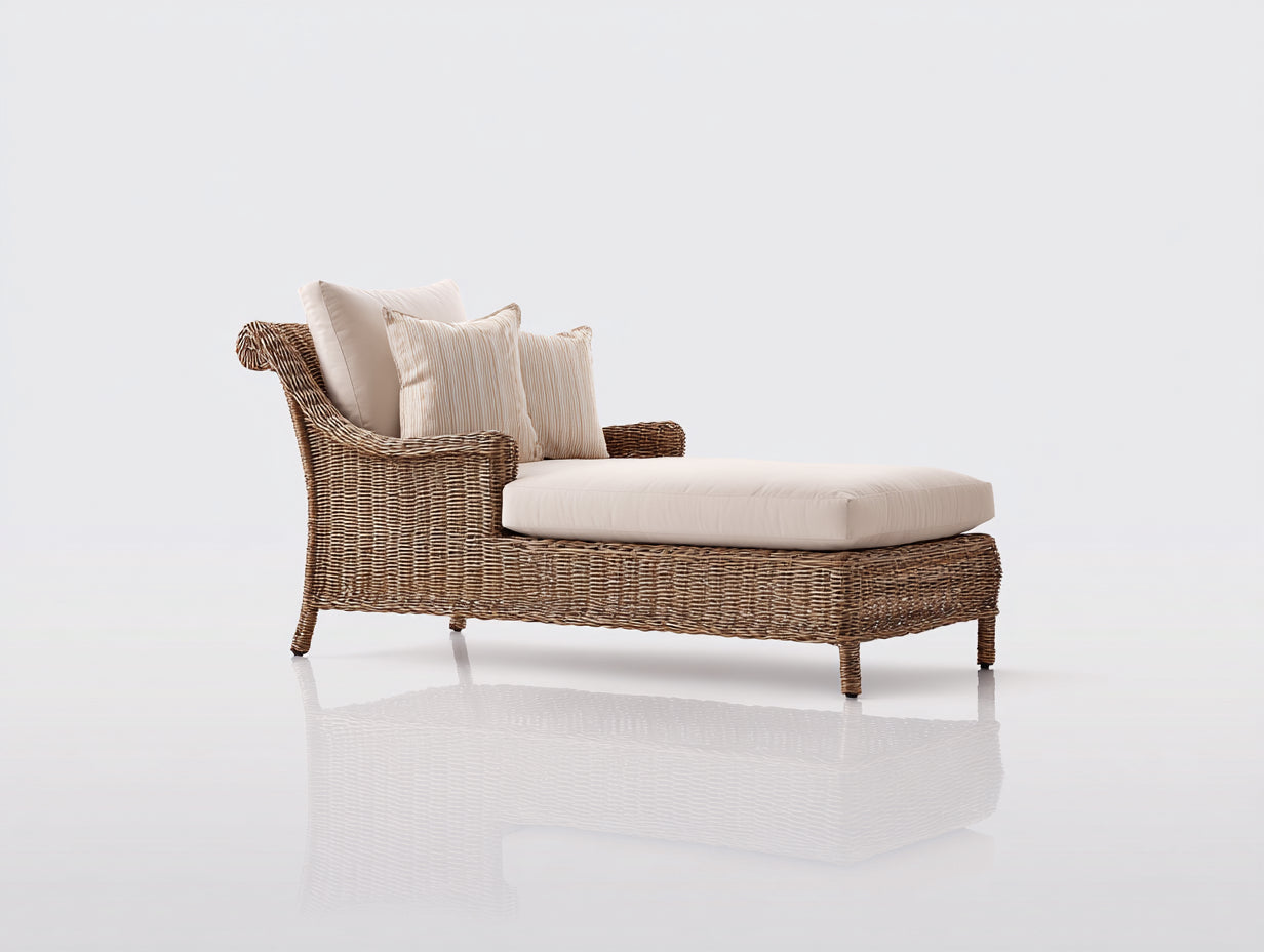 Lettino prendisole - rattan-tessuto-metallo - 192x76x86 cm - Marrone naturale-Avorio - mediterraneo