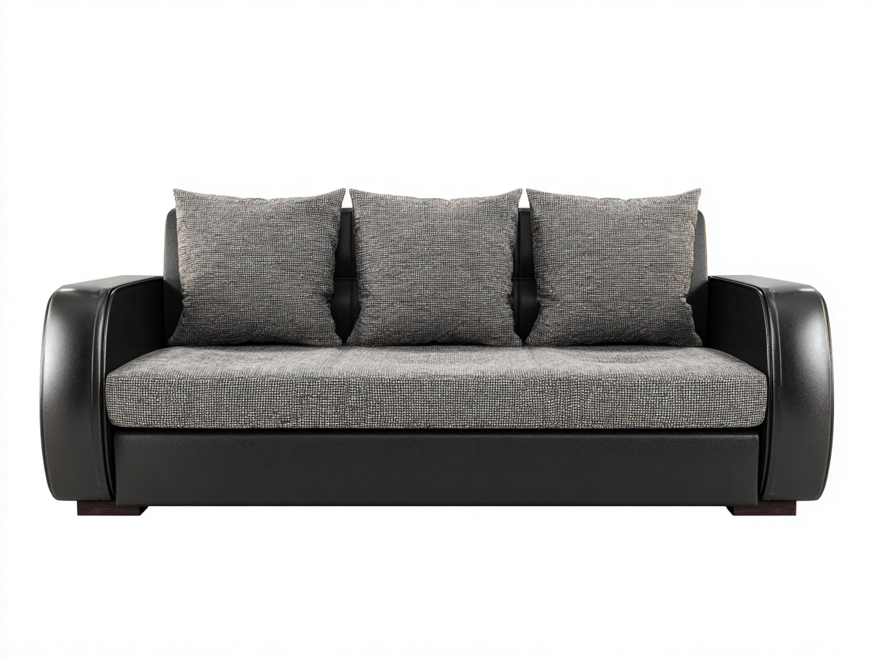 Divani a 3 posti - tessuto-pelle-legno - 218x89x79 cm - nero-grigio - moderno
