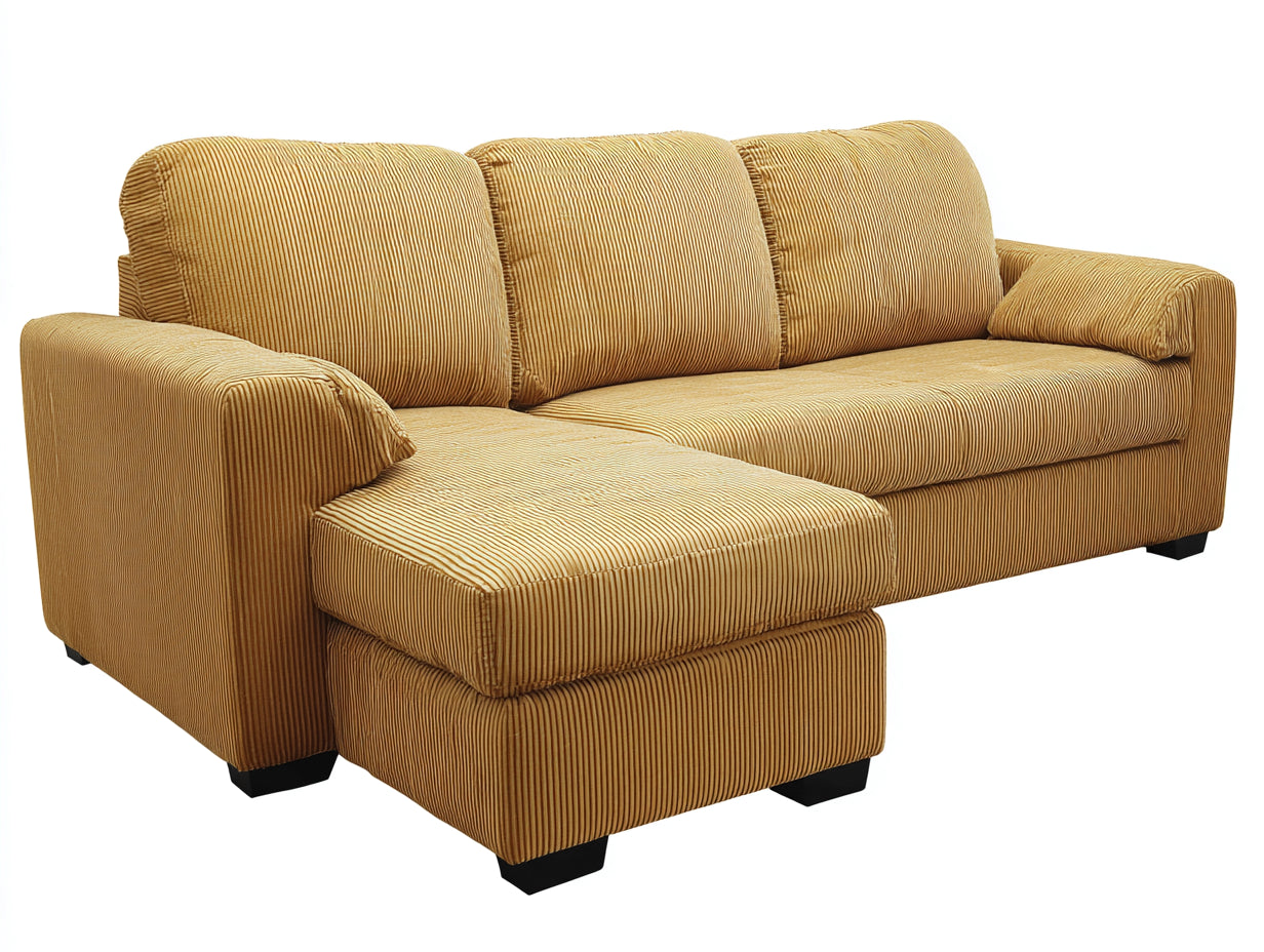 Divano angolare - velluto a coste - 264x159x84 cm - giallo ocra - moderno