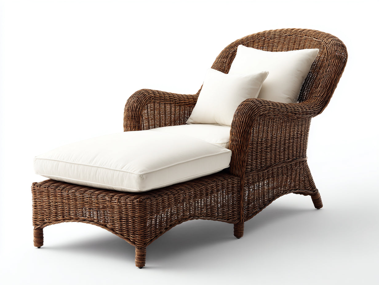 Lettino prendisole - rattan-tessuto-legno - 178x85x96 cm - Marrone scuro-Avorio - coloniale elegante